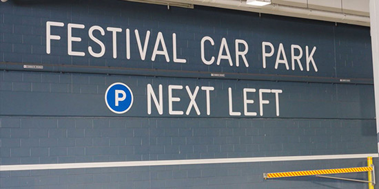 Signage indicating the locaiton of Festival Carpark
